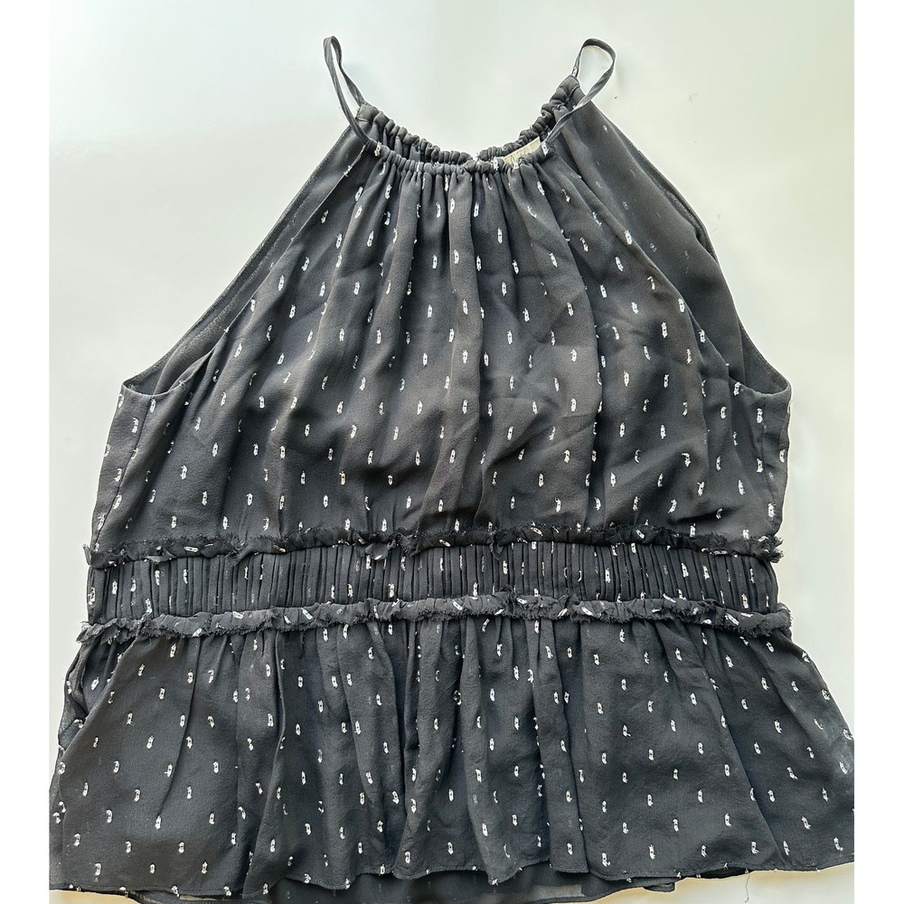 Joie Halter Top Silk Blend Black Silver Metallic Clip Dot Peplum Small Evening - Picture 9 of 13